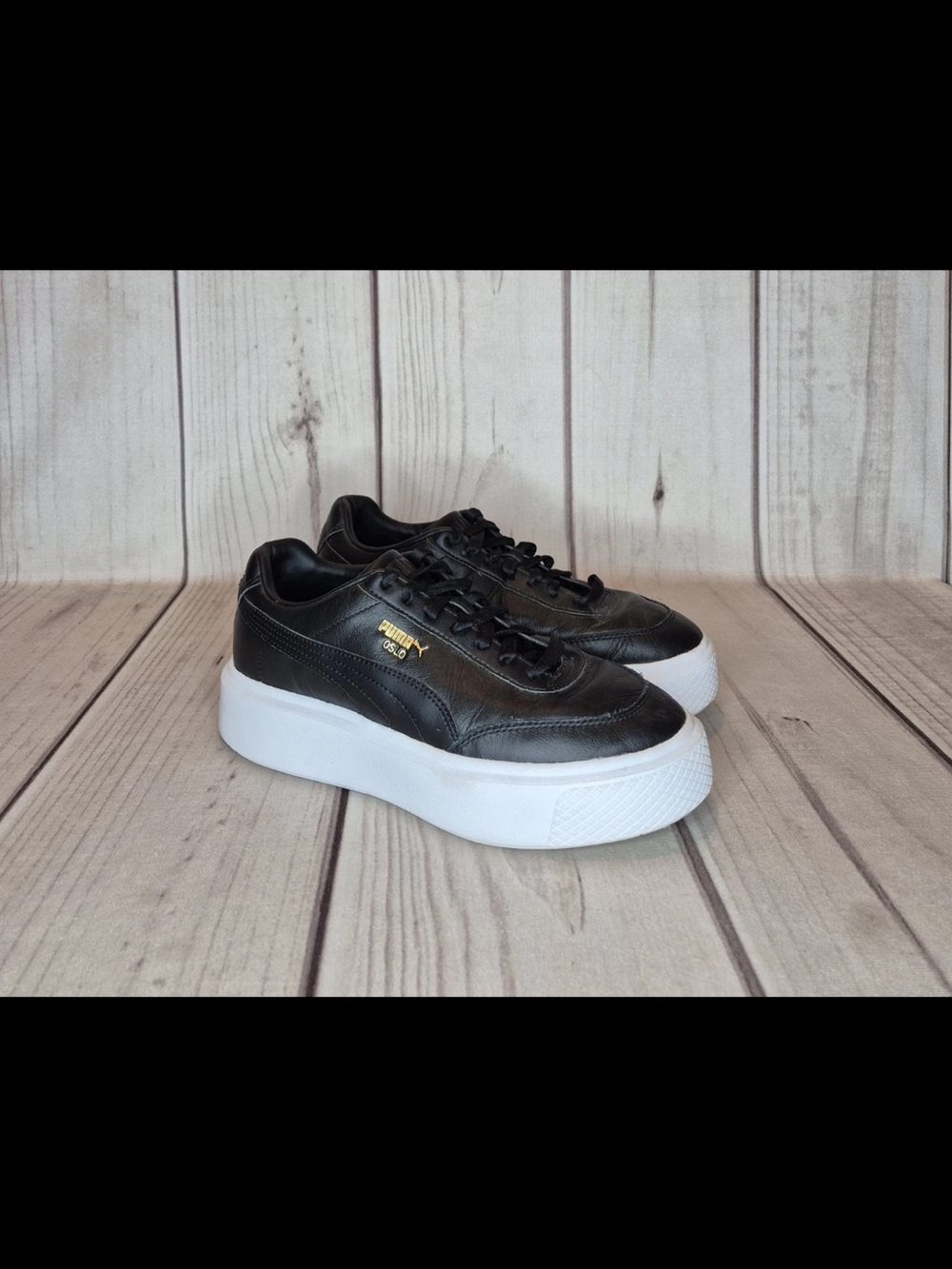 PUMA Oslo Maja Black Leather Women’s Size 9 Platform Sneakers